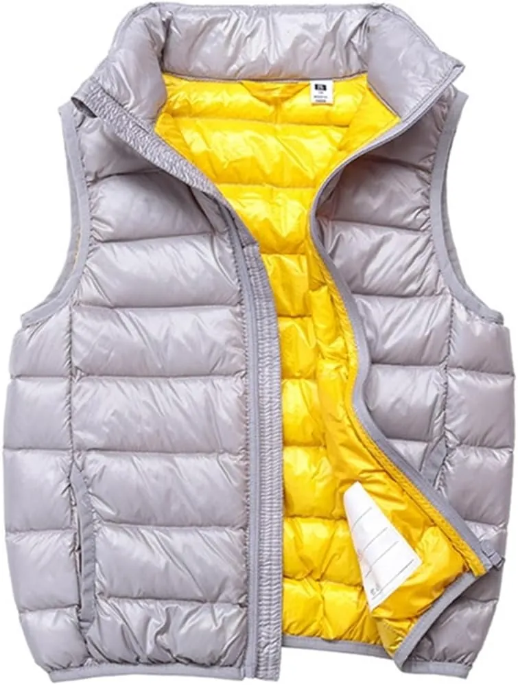 Boys Girls Lightweight Down Vest, Winter Warm Zip Up Sleeveless Vest, Water-Resistant Packable Puffer Jacket