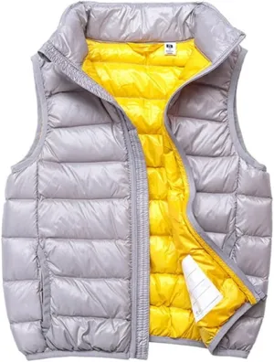 Boys Girls Lightweight Down Vest, Winter Warm Zip Up Sleeveless Vest, Water-Resistant Packable Puffer Jacket