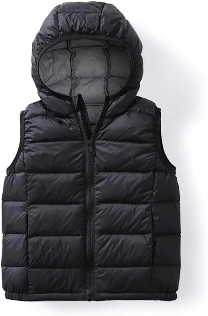 Boys Girls Lightweight Down Vest, Winter Warm Zip Up Sleeveless Vest, Water-Resistant Packable Puffer Jacket