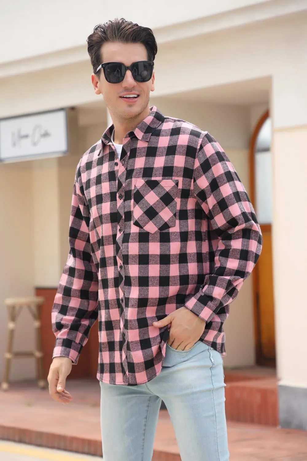 Cromoncent 2 Pack Men's Casual Plaid Flannel Button Down Shirt
