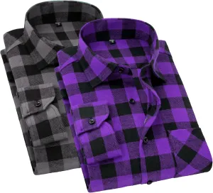 Cromoncent 2 Pack Men's Casual Plaid Flannel Button Down Shirt