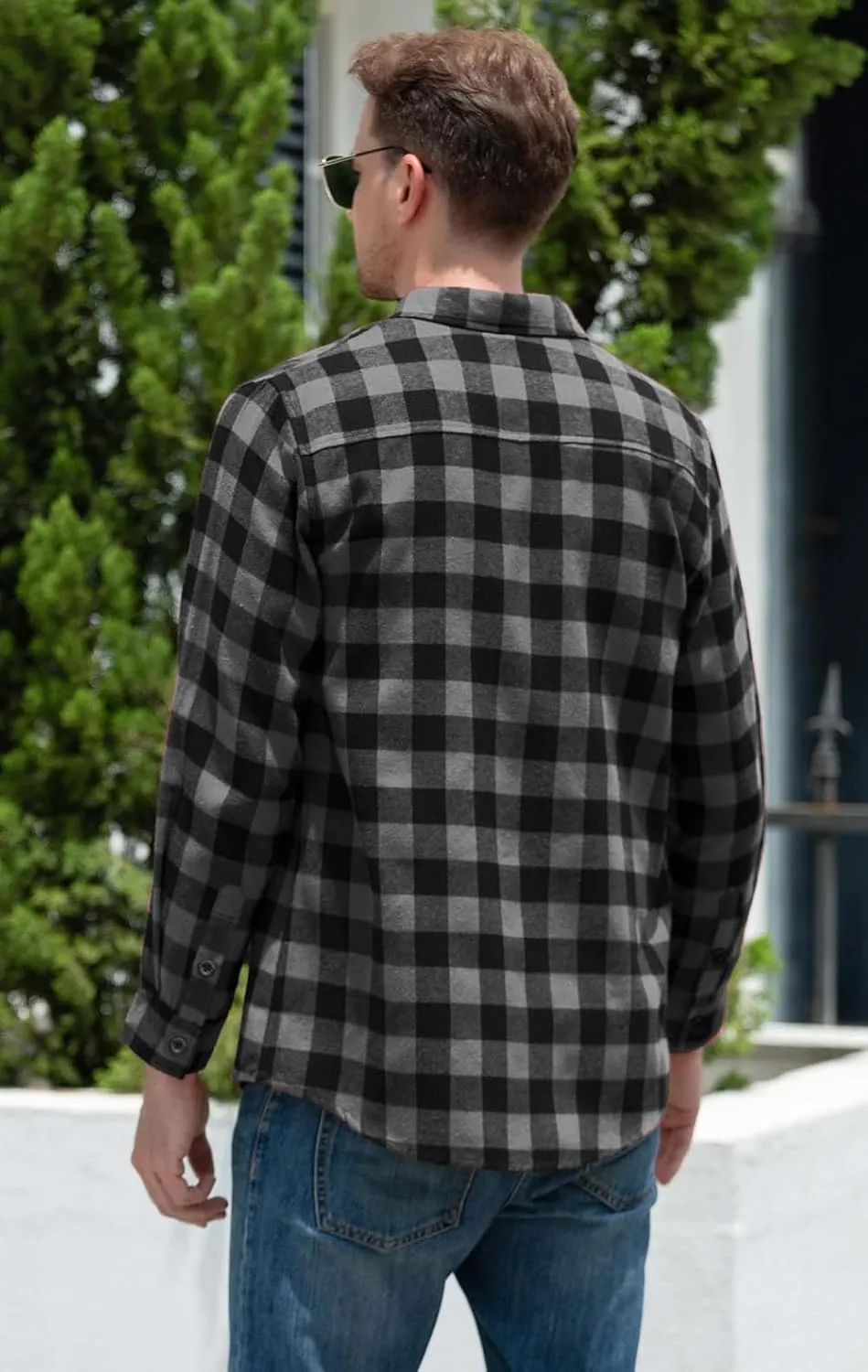 Cromoncent 2 Pack Men's Casual Plaid Flannel Button Down Shirt