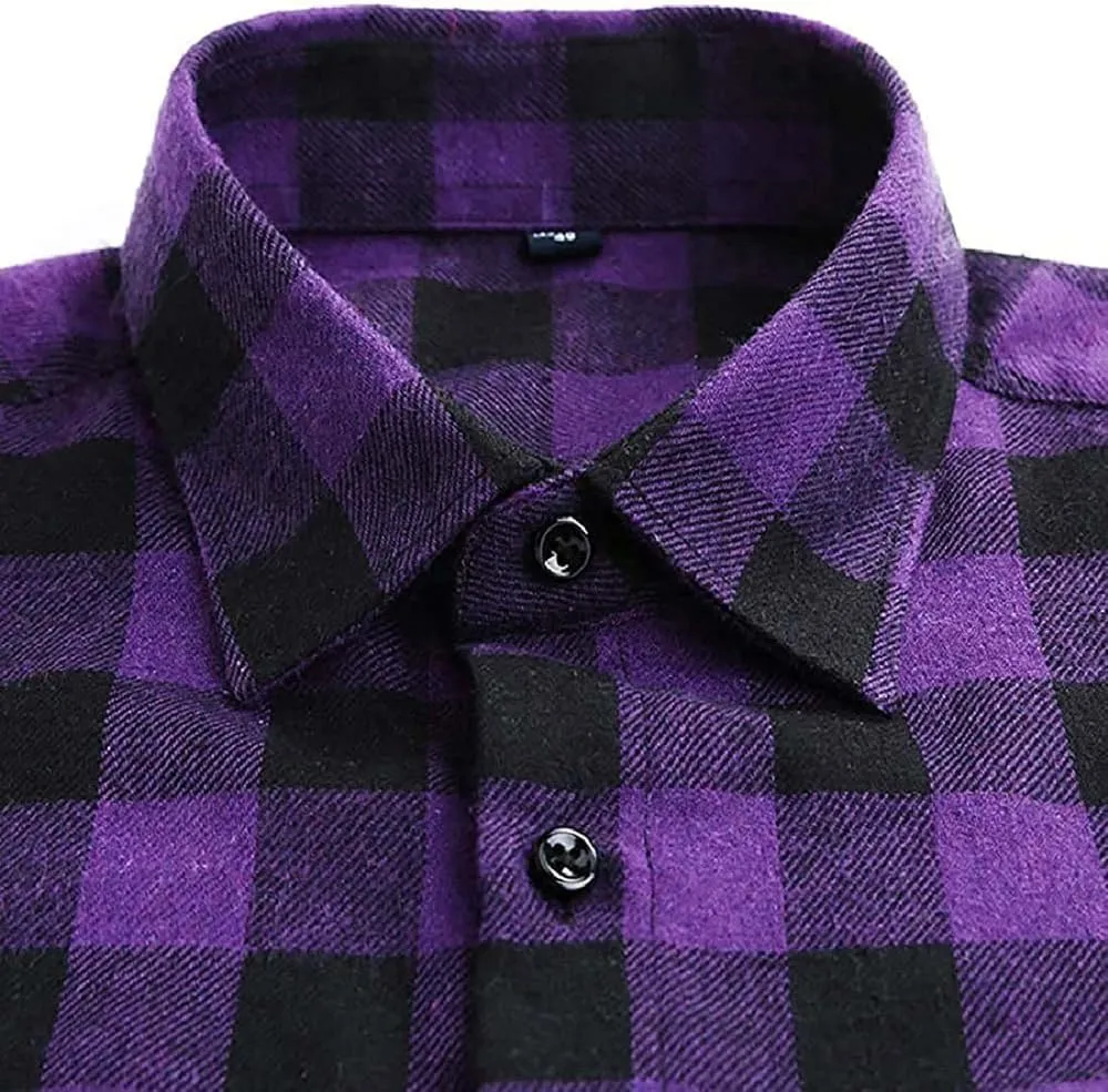 Cromoncent 2 Pack Men's Casual Plaid Flannel Button Down Shirt