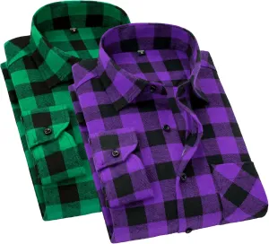 Cromoncent 2 Pack Men's Casual Plaid Flannel Button Down Shirt