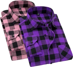 Cromoncent 2 Pack Men's Casual Plaid Flannel Button Down Shirt