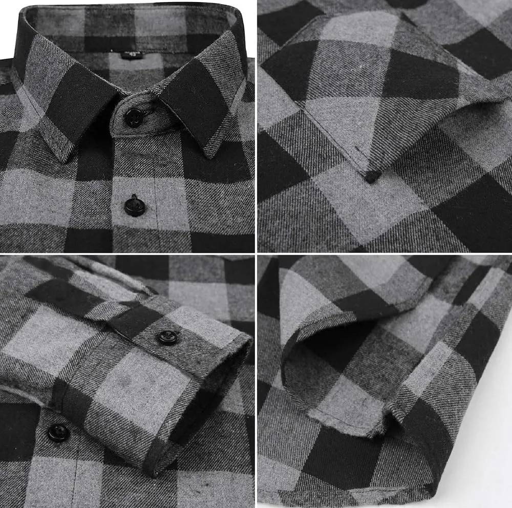 Cromoncent 2 Pack Men's Casual Plaid Flannel Button Down Shirt