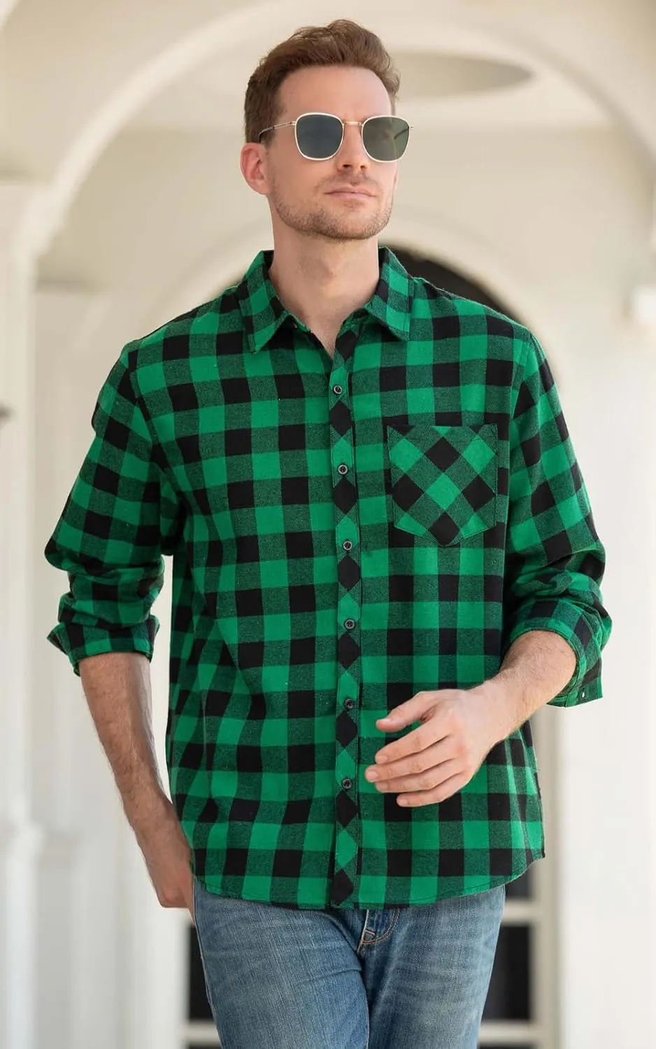 Cromoncent 2 Pack Men's Casual Plaid Flannel Button Down Shirt