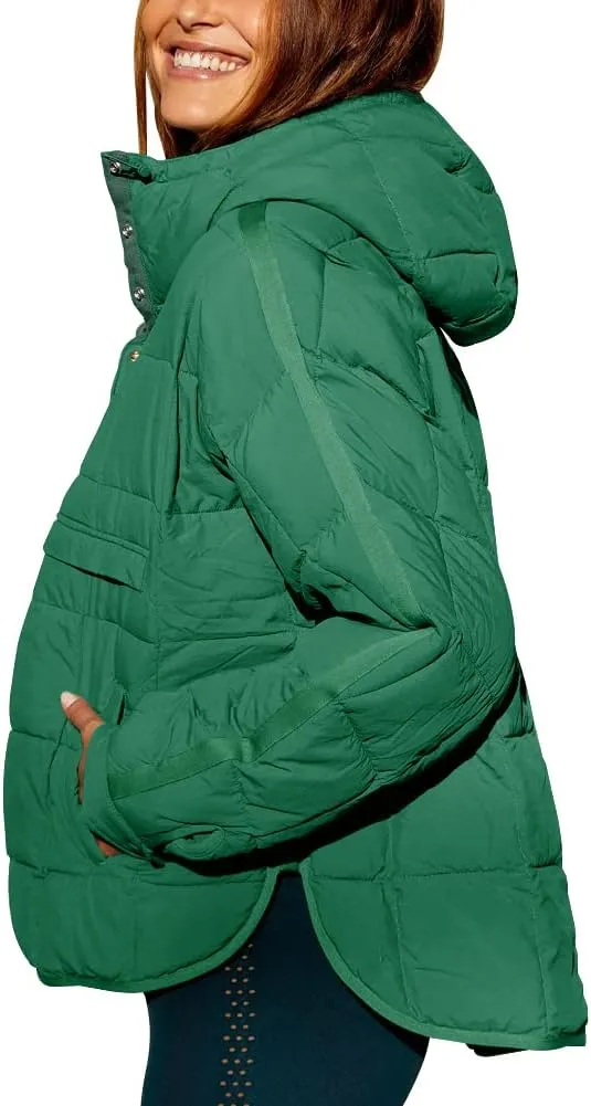 Fazortev Womens Oversized Puffer Jacket Quilted Dolman Hoodies Pullover Long Sleeve Lightweight Warm Tops Coat