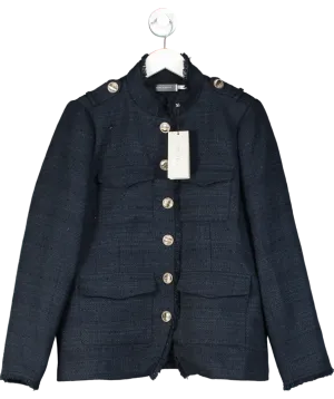Mint Velvet Blue Navy Boucle Military Jacket UK L