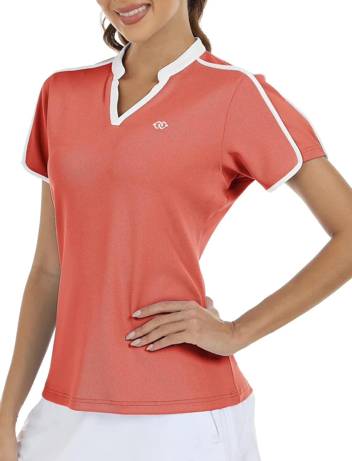 MoFiz Womens Golf Polo Shirts V Neck Athletic Tops Short Sleeve Activewear T-Shirts
