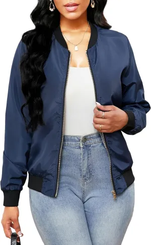 sexycherry Casual Jackets for Women Long Sleeve Lightweight Outwear Bomber Coats with Pockets