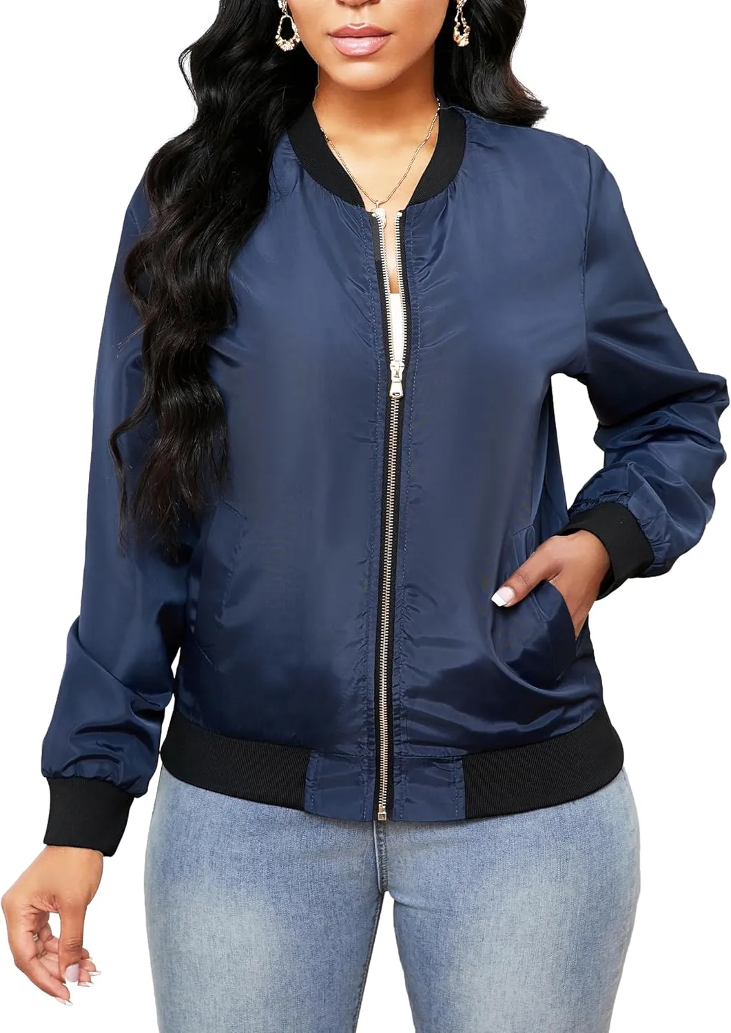 sexycherry Casual Jackets for Women Long Sleeve Lightweight Outwear Bomber Coats with Pockets