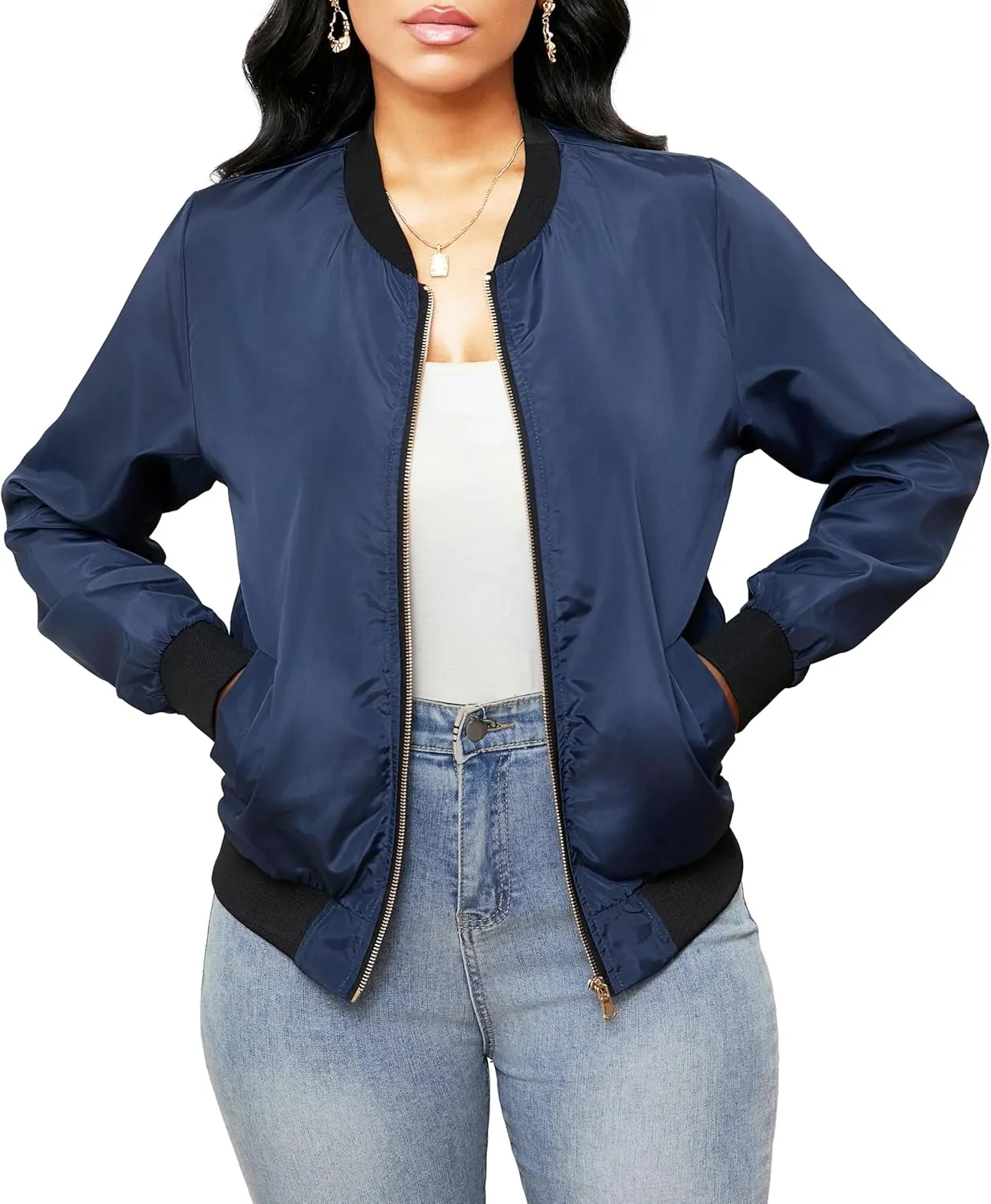 sexycherry Casual Jackets for Women Long Sleeve Lightweight Outwear Bomber Coats with Pockets