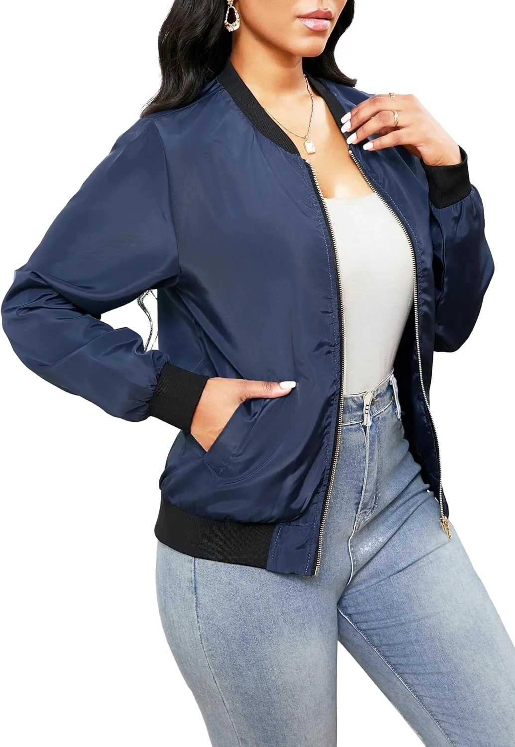 sexycherry Casual Jackets for Women Long Sleeve Lightweight Outwear Bomber Coats with Pockets