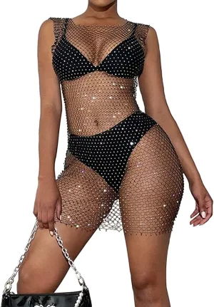 Sheer Long Sleeve Tops for Women Plus Size Tight Rhinestone See Through Mesh Crop Top Off Shoulder V Neck