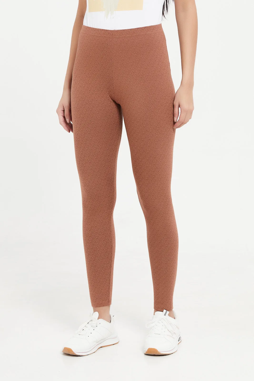 Women Tan Printed Leggings