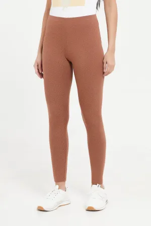 Women Tan Printed Leggings
