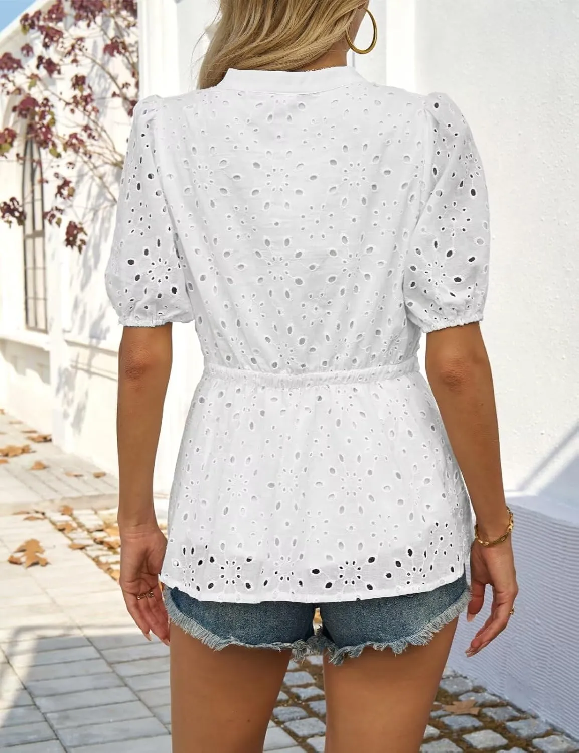 Womens Button Down Blouses Casual Peplum Summer Tops Dressy Chiffon Work Blouse