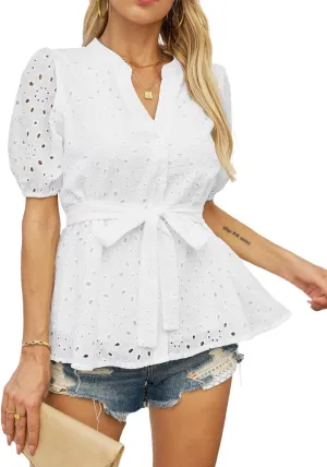 Womens Button Down Blouses Casual Peplum Summer Tops Dressy Chiffon Work Blouse