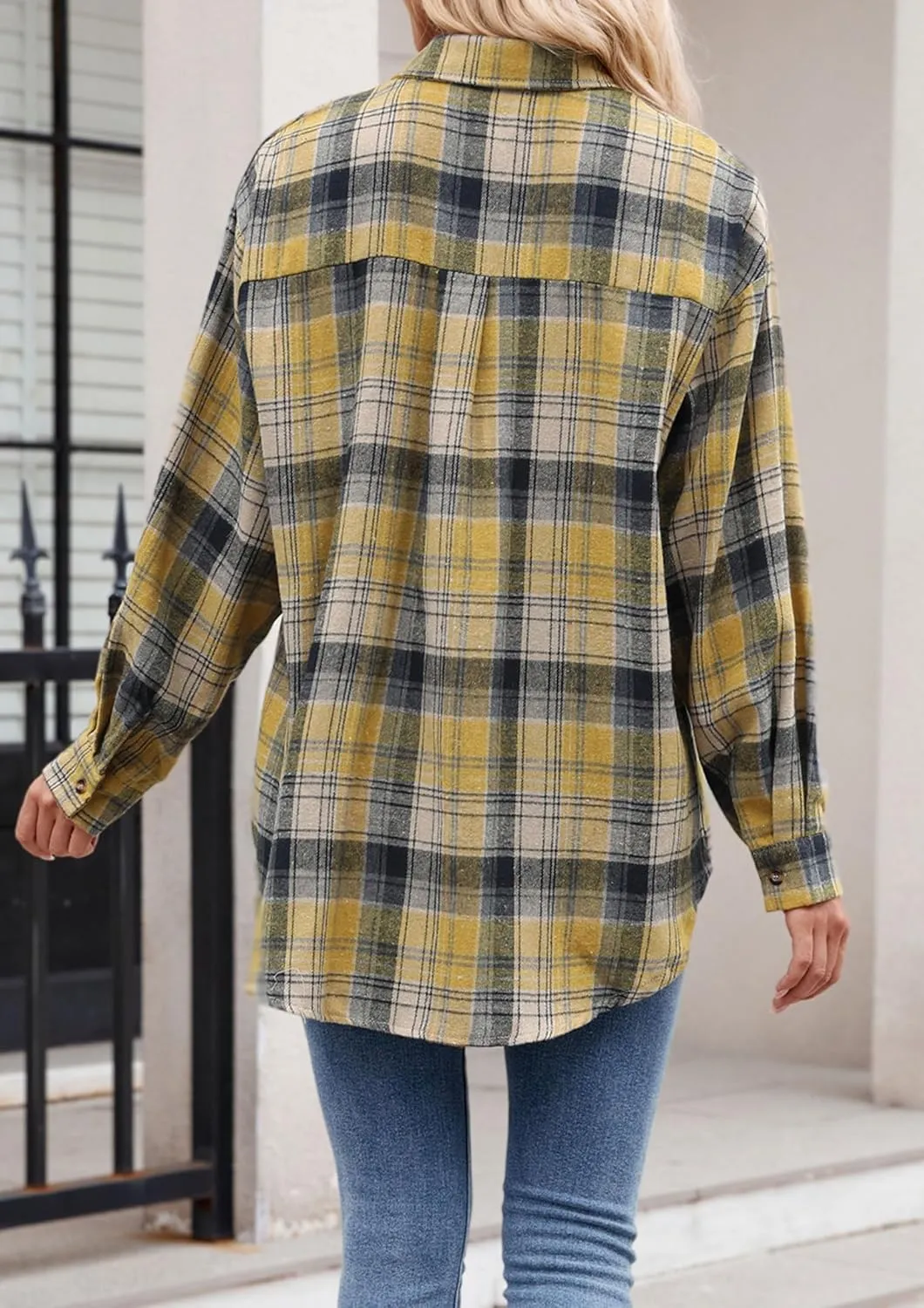 Womens Flannel Fashion Plaid Shirts Button Down Shacket Long Sleeve Jacket Casual Fall Top