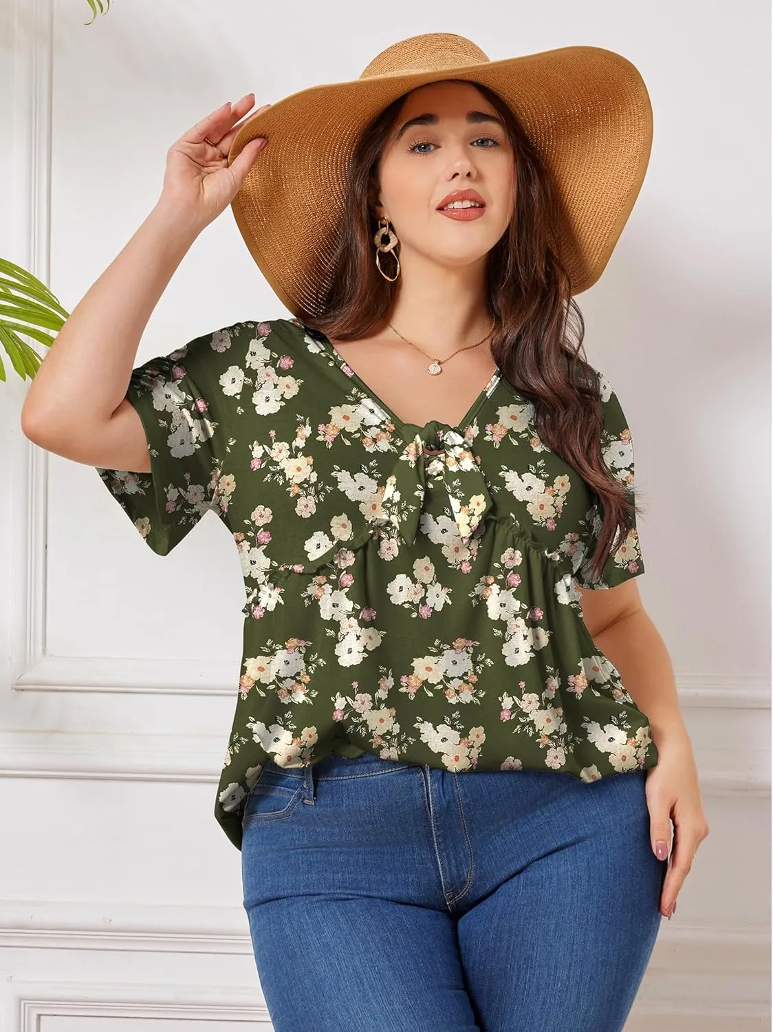 Womens Plus Size Tops Short Sleeve Tunic Wrap Top Cute Peplum Blouse Dressy Casual 1X-5X