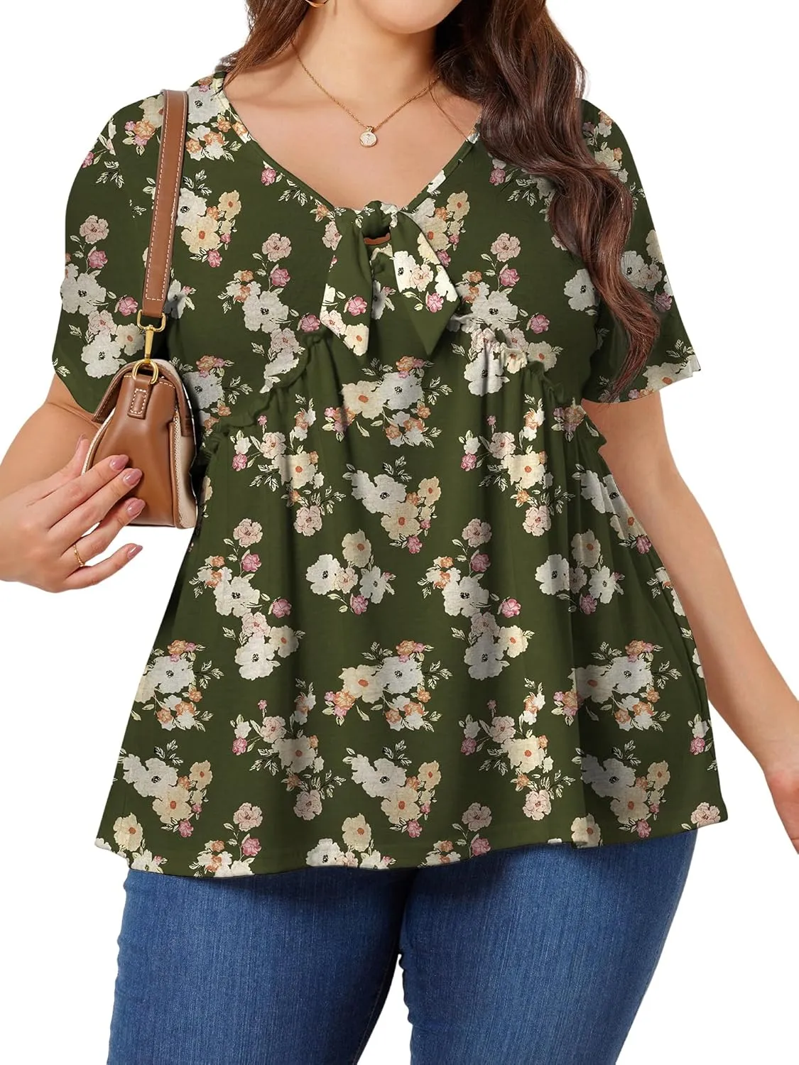 Womens Plus Size Tops Short Sleeve Tunic Wrap Top Cute Peplum Blouse Dressy Casual 1X-5X