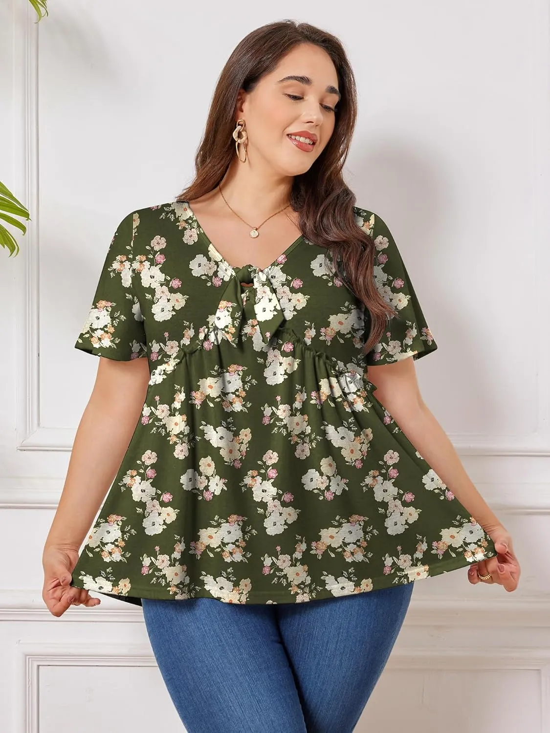 Womens Plus Size Tops Short Sleeve Tunic Wrap Top Cute Peplum Blouse Dressy Casual 1X-5X