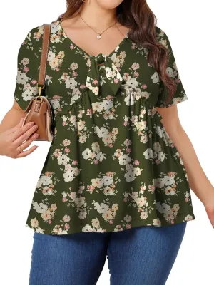 Womens Plus Size Tops Short Sleeve Tunic Wrap Top Cute Peplum Blouse Dressy Casual 1X-5X