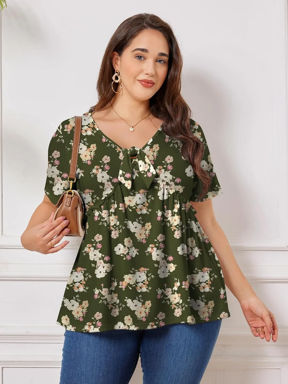 Womens Plus Size Tops Short Sleeve Tunic Wrap Top Cute Peplum Blouse Dressy Casual 1X-5X